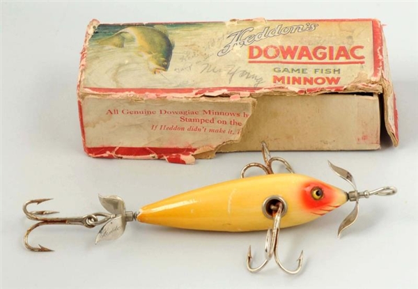 HEDDON 177 HEAVY CASTING MINNOW WITH BOX REMNANTS.