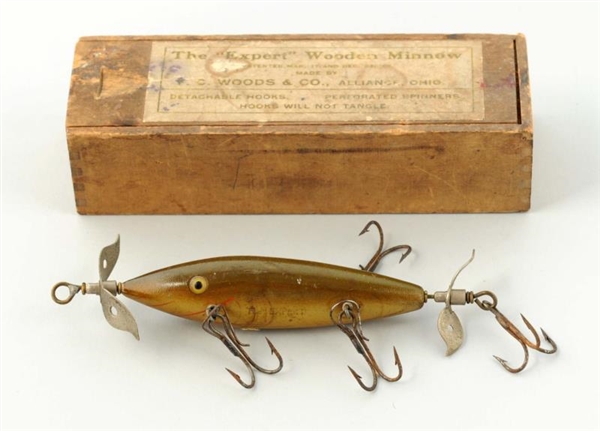 FC WOODS EXPERT WOODEN MINNOW WITH WOOD BOX.      