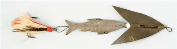 EARLY UNKNOWN 19TH CENTURY METAL MINNOW.          