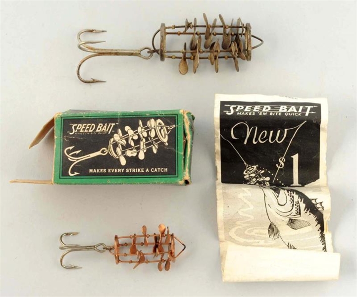 PAIR OF SPEED BAITS WITH BOX AND PAPER.           