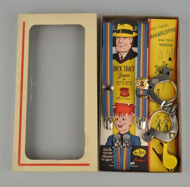 DELUXE DICK TRACY HANDCUFF & POLICE WHISTLE SET.  