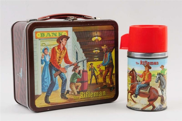 1961 THE RIFLEMAN LUNCHBOX AND THERMOS.           