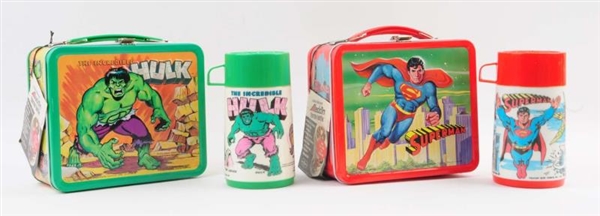 LOT OF 2: 1970S SUPERHERO LUNCHBOXES & THERMOSES. 