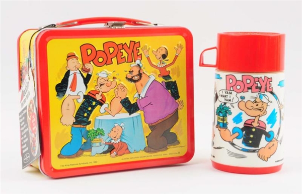 1980 POPEYE LUNCHBOX AND THERMOS WITH STING TAG.  