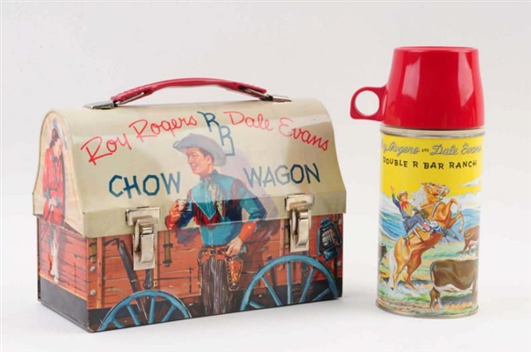 1955 ROY ROGERS CHOW WAGON LUNCHBOX WITH THERMOS. 