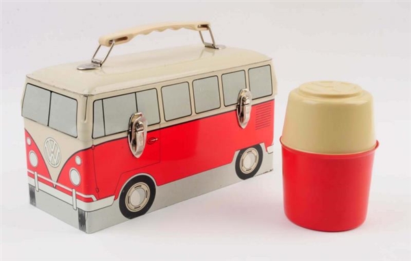 1960S VOLKSWAGEN BOX LUNCHBOX AND THERMOS.        