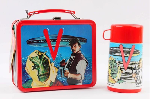 1984 "V" LUNCHBOX WITH THERMOS.                   