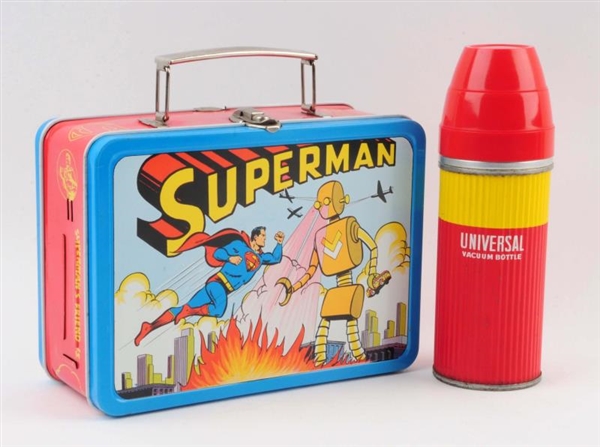 1954 SUPERMAN LUNCHBOX WITH THERMOS.              