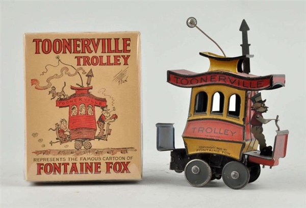 GERMAN TIN LITHO WIND-UP TOONERVILLE TROLLEY TOY. 