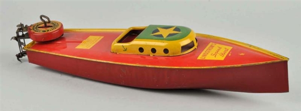 LINDSTROM TIN LITHO WIND-UP SPEED BOAT.           