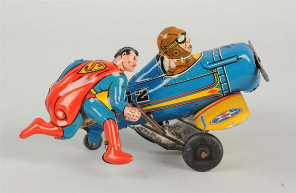 MARX TIN LITHO WIND-UP SUPERMAN ROLL OVER AIRPLANE