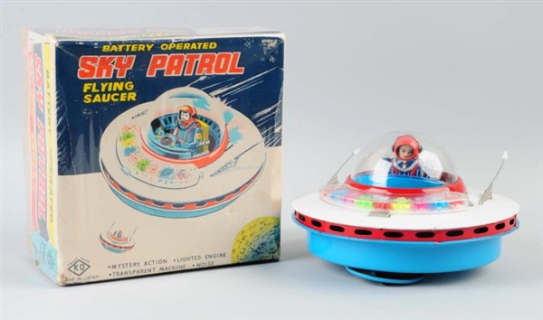 JAPANESE BATTERY-OP SKY PATROL FLYING SAUCER TOY. 
