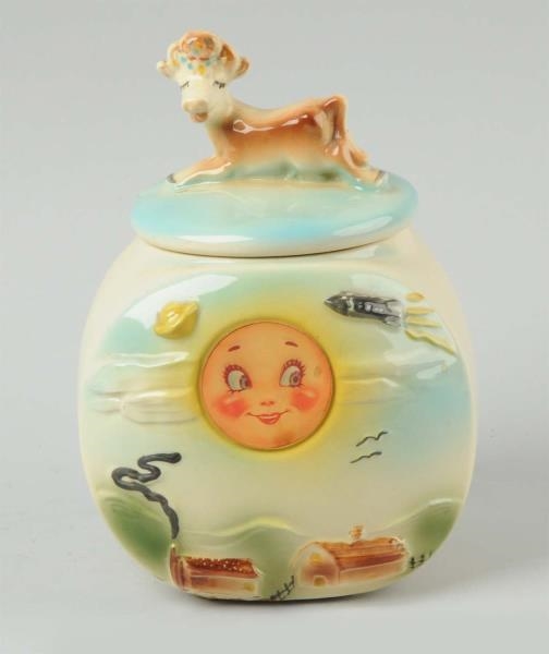 AMERICAN BISQUE FLASHER COW OVER MOON COOKIE JAR. 