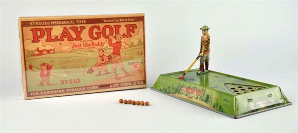 STRAUSS TIN LITHO WIND-UP PLAY GOLF GAME.         