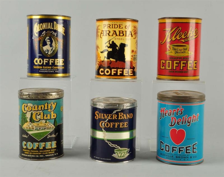 LOT OF 6: MISCELLANEOUS COFFEE TINS.              