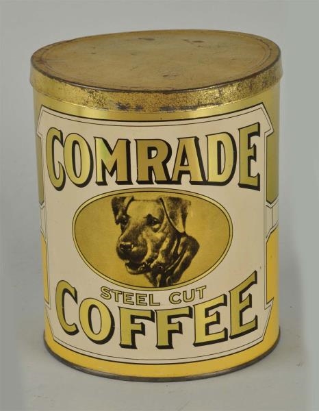COFFEE TIN "COMRADE COFFEE" WITH A DOG            