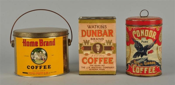 LOT OF 3:  MISCELLANEOUS COFFEE TINS.             