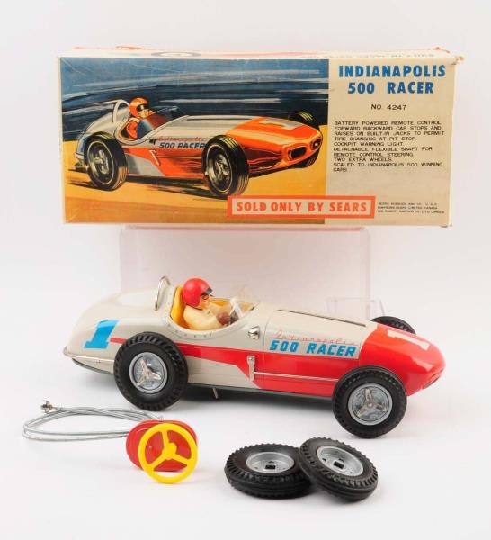 JAPANESE BATTERY OPERATED TIN LITHO 500 RACE CAR. 