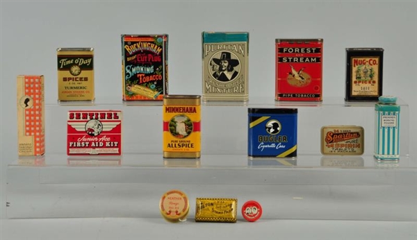 LOT OF 14: TOBACCO AND OTHER TINS.                