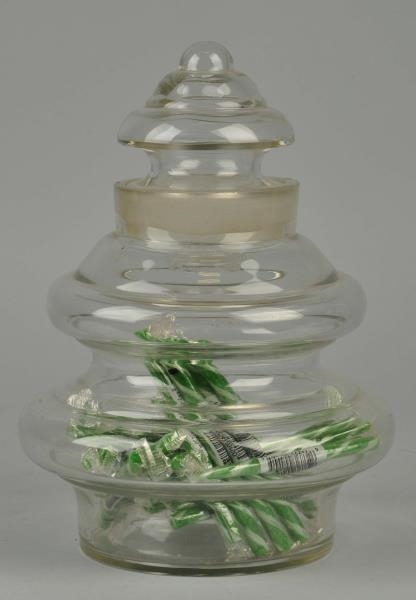 UNUSUAL GLASS CANDY CONTAINER.                    