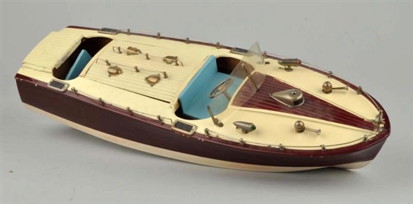 JAPANESE BATTERY OPERATED WOODEN BOAT.            