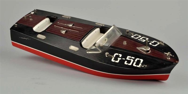 JAPANESE BATTERY OPERATED WOODEN MODEL BOAT.      