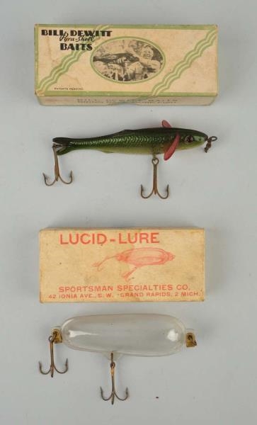 LOT OF 2: "BILL DEWITT" AND "LUCID-LURE" BAITS.   