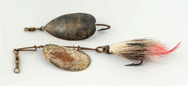 LOT OF 2: EARLY J. RATCLIFFE MARKED METAL BAITS.  