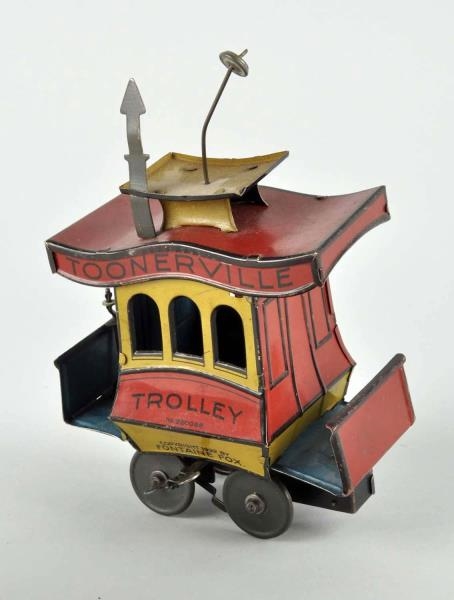 GERMAN NIFTY TIN LITHO WIND-UP TOONERVILLE TROLLEY