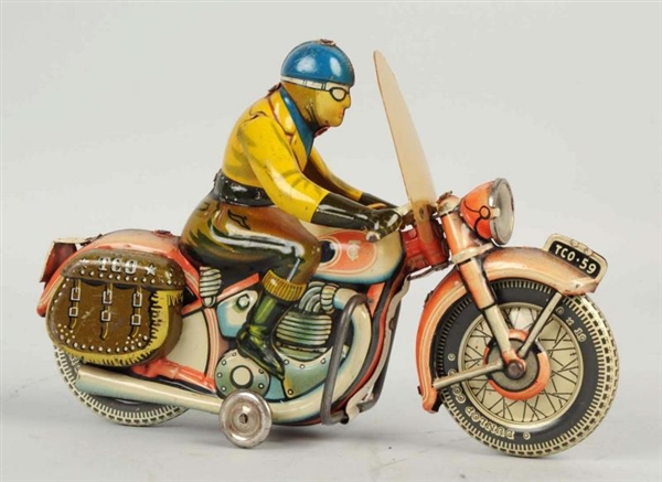 GERMAN TIPPCO TIN LITHO WIND-UP MOTORCYCLE TOY.   