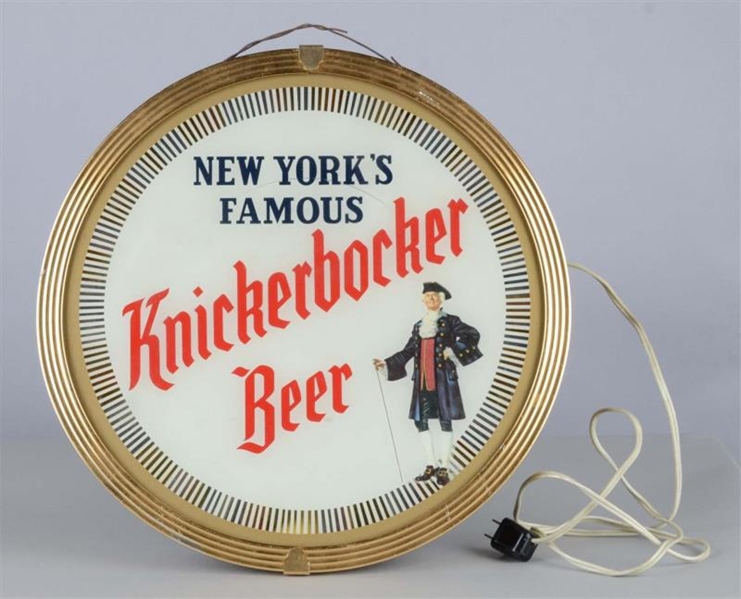 ROUND KNICKERBOCKER BEER HANGING SPINNER SIGN     
