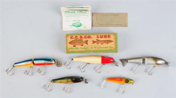 LOT OF 5: CCB CO WOOD BAITS IN BOXES.             