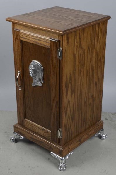 WOODEN SLOT STAND WITH ORNAMENTAL CABINET DOOR    