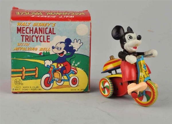 DISNEY TIN LITHO & CELLULOID MICKEY TRICYCLE TOY. 