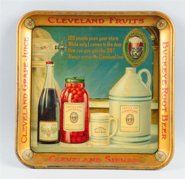CLEVELAND FRUIT JUICE SQUARE SERVING TRAY.        