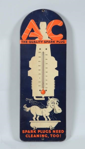 AC "THE QUALITY SPARK PLUG" TIN THERMOMETER.      