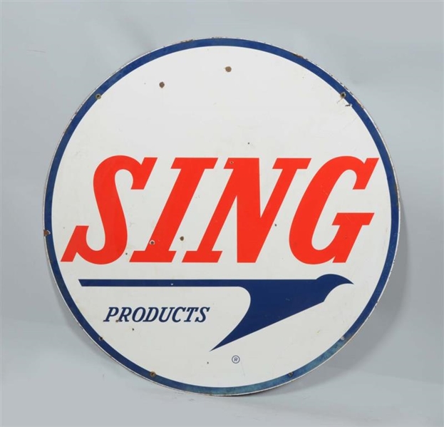 SING PRODUCTS DOUBLE SIDED PORCELAIN SIGN.        