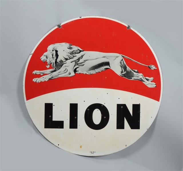 LION DOUBLE SIDED PORCELAIN IDENTIFICATION SIGN.  