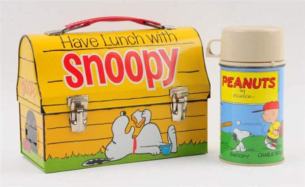 1968 SNOOPY BLUE CUP LUNCHBOX WITH THERMOS.       