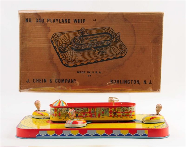 CHEIN TIN LITHO WIND - UP PLAYLAND WHIP TOY.      