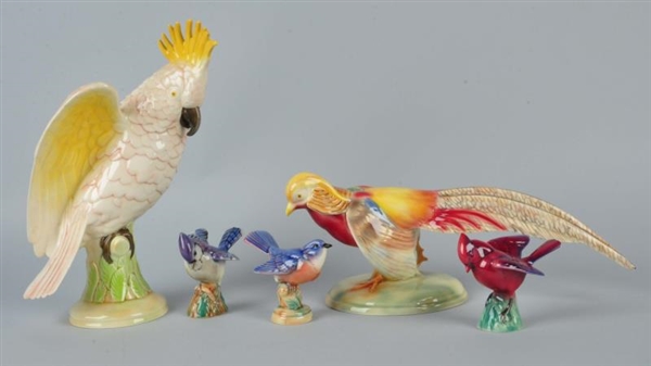 LOT OF 5: WILL GEORGE POTTERY BIRD FIGURES.       
