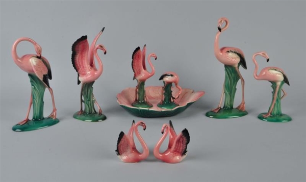 LOT OF 9: WILL GEORGE POTTERY FLAMINGOS FIGURES.  
