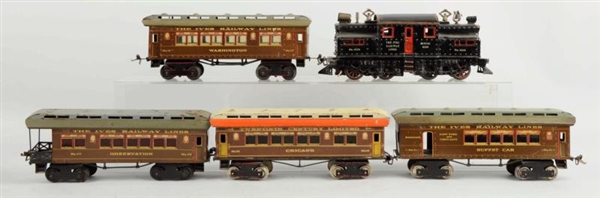 LOT OF 5: IVES CAST IRON 3239 LOCO & 4 CARS.      