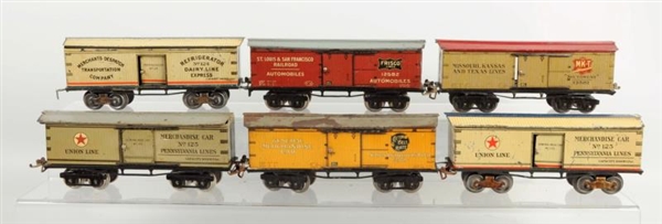 LOT OF 6: IVES O GAUGE BOXCARS.                   