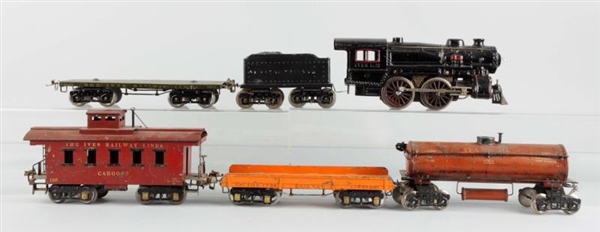 LOT OF 6: IVES 1132 CAST IRON LOCO, TENDER, & CARS