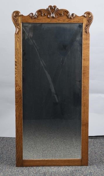 OAK AND BEVELED GLASS WALL MOUNT MIRROR           
