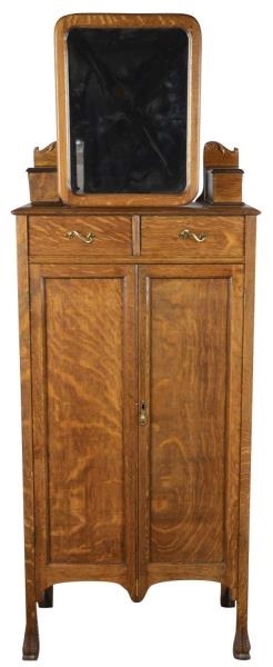 OAK BARBER SHAVING STAND CABINET WITH MIRROR      