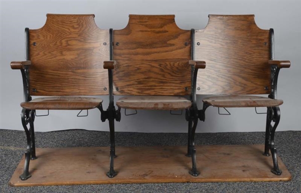 SET OF 3: EARLY OAK AND METAL THEATER SEATS       