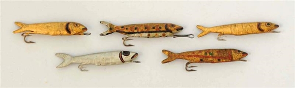 LOT OF 5: UNKNOWN FLY ROD MINNOWS, EARLY.         