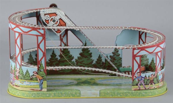 CHEIN WIND-UP TIN LITHO TOY ROLLER COASTER IN BOX 